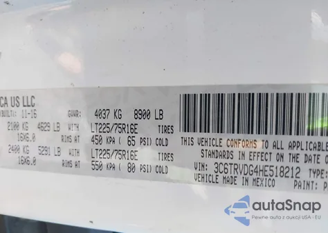 2017 Ram Promaster 2500 High Roof 159 Wb z USA, uszkodzony, nr VIN 3C6TRVDG4HE518212